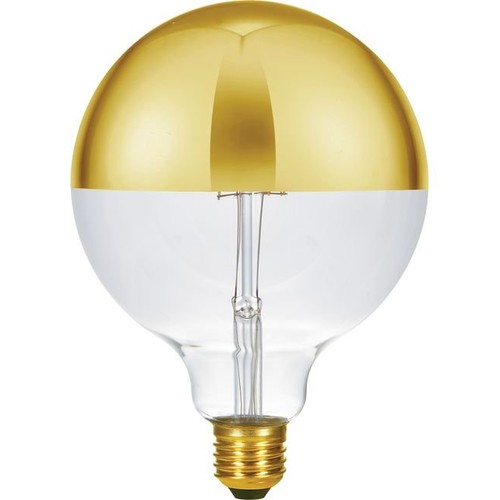 E27 6,5W dimbar LED kronlampa - G125, toppförspeglad guld, 2500K
