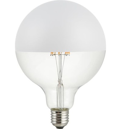 E27 6,5W dimbar LED-globelampa - G125, toppförsilvrad, filament, 2500K