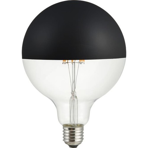 E27 6,5W dimbar LED kronlampa - G125, toppförspeglad svart, 2500K