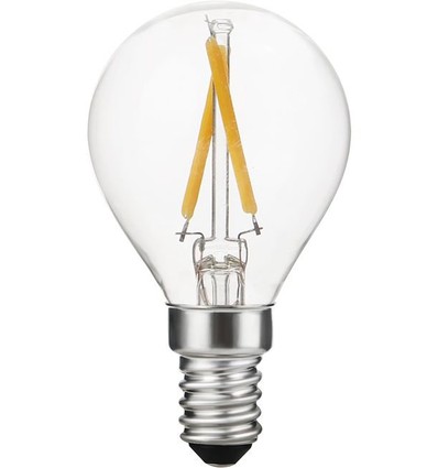 E14 2W dimbar LED-kronlampa - G45, filament, 2500K, klart glas