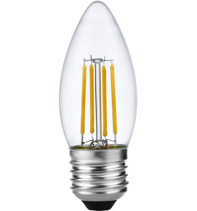 E27 4W dimbar LED-kronljuslampa - C35, filament, 2500K, klart glas
