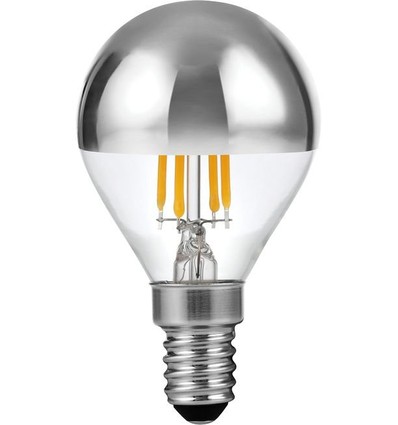 E14 4W dimbar LED-kronlampa med toppförsilvring - G45, filament, 2500K, silvertopp, 260lm