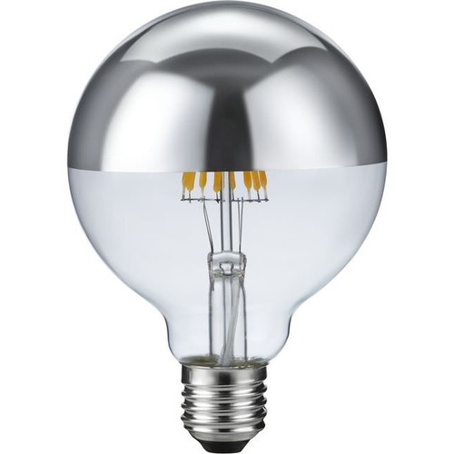 E27 6,5W dimbar LED kronlampa - G95, toppförsilvrad, 2500K