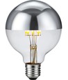 E27 6,5W dimbar LED-klotlampa - G95, toppförsilvrad, filament, 2500K, silvertopp, 470lm