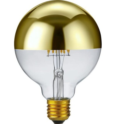 E27 6,5W dimbar LED kronlampa - G95, toppförspeglad guld, 2500K