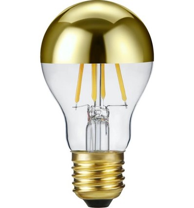 E27 4W dimbar LED-kronlampa - Toppförspeglad guld, A55, filament, 2500K