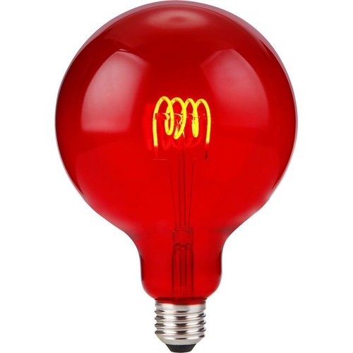 E27 4W dimbar LED-filamentlampa - G125, Flex Globe, Röd, 60lm