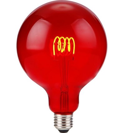 E27 4W dimbar LED-filamentlampa - G125, Flex Globe, Röd, 60lm