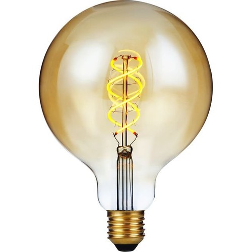 E27 5W dimbar LED-filamentlampa - G125, Double Helix, 300lm, 2000K, guldglas