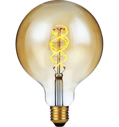 E27 5W dimbar LED-filamentlampa - G125, Double Helix, 300lm, 2000K, guldglas