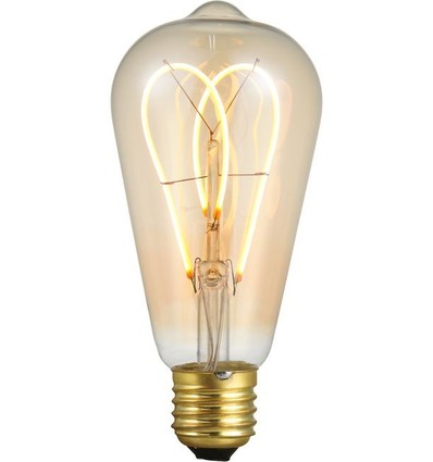 E27 5W dimbar LED-lampa - ST64 Rustika, Flex Double Loop, 2000K, guldglas