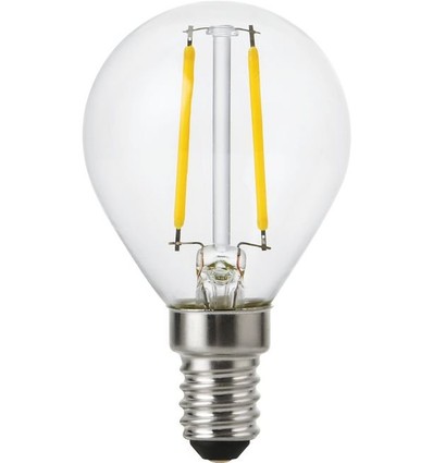 E14 2W dimbar LED-kronlampa - G45, filament, klart glas, 2700K