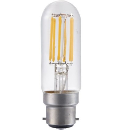 B22d 5W dimbar LED filament rörlampa - 9,5cm, 2700K, klart glas