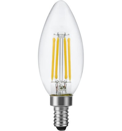 E12 4,4W dimbar LED-kronljuslampa - Filament, C35, 470lm, 2700K, klart glas