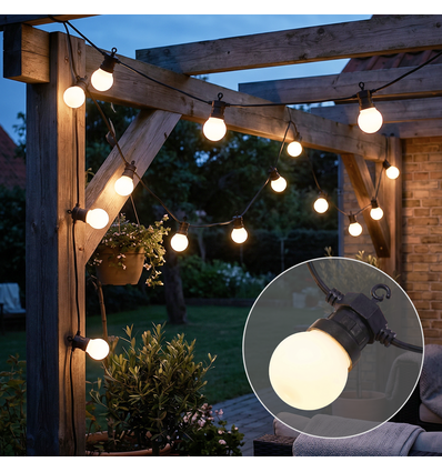 5m LED-ljusslinga med 10 st. lampor - Varmvit färg, IP44, 230V, 0,5W lampor