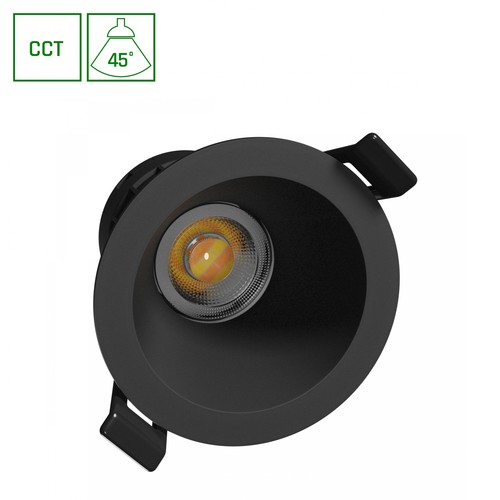 7W Fiale Core CCT infälld spot - Ø9cm, Svart, 3-i-1 CCT, Hål: Ø7,5 cm, 45 grader beam