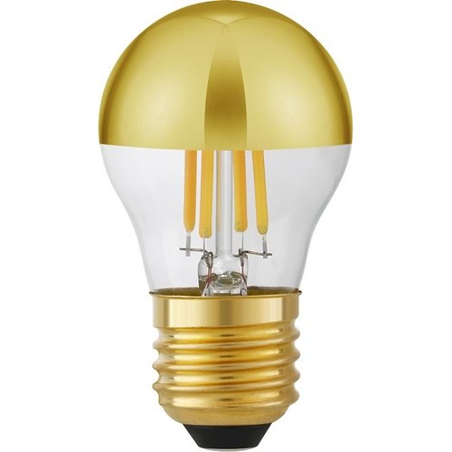 E27 4W dimbar LED-kronlampa - Toppförspeglad guld, G45, filament, 2500K