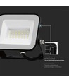 20W V-Tac Slimline LED-strålkastare - Samsung LED-chip, svart hölje, IP65 utomhus