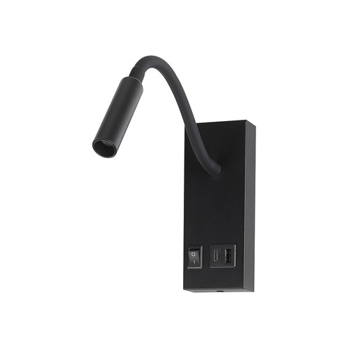 3W LED sänglampa med USB-laddning - USB-A och USB-C, CREE-chip, svart, inkl. ljuskälla