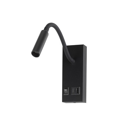 3W LED sänglampa med USB-laddning - USB-A och USB-C, CREE-chip, svart, inkl. ljuskälla