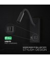 3W LED sänglampa med USB-laddning - USB-A och USB-C, CREE-chip, svart, inkl. ljuskälla