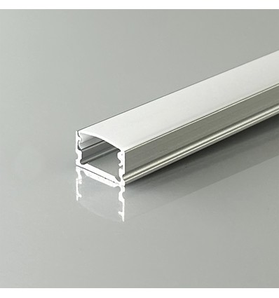 2m alu-profil för LED-strips, utanpåliggande - Silver, inkl. diffuser, 13,2 x 7 mm