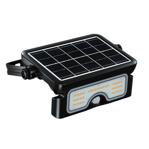7W LED solcellsstrålkastare med sensor - 3.7V, PIR-sensor, svart hölje, 3-i-1 CCT