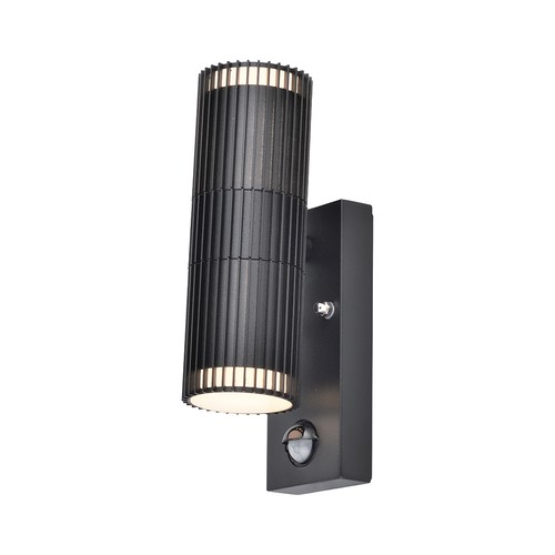 V-Tac GU10 vägglampa med PIR-sensor - Upp/ner-ljus, IP44 utomhus, svart, utan ljuskälla