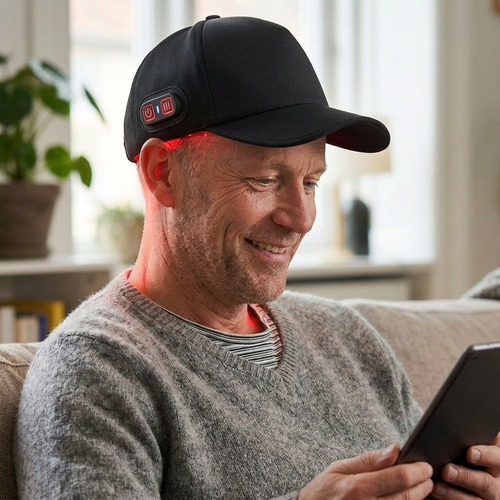 Ljusterapikeps, infraröd - Trådlös, USB-C laddning, rött och närinfrarött ljus
