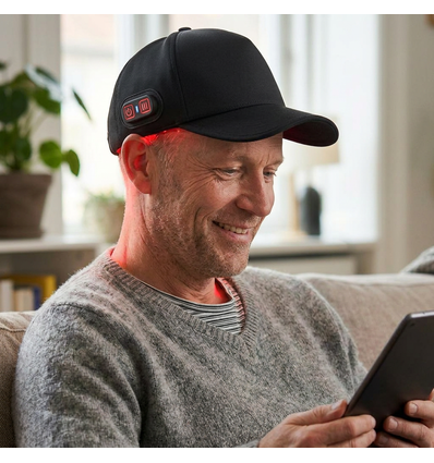 Rödljusterapi-keps m. batteri - Trådlös, USB-C laddning, rött och nära infrarött ljus