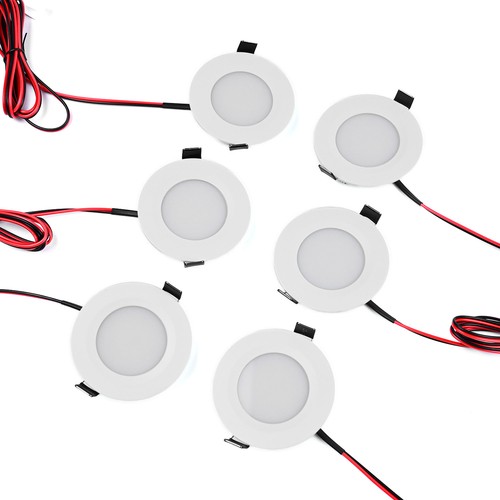 6-pack 12V downlight - 2,5W, rund, inkl. hålsåg och quick connector, för båt mm.