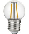 E27 1,5W LED-klotlampa - G45, filament, splitterskyddad, klar plast, 2700K
