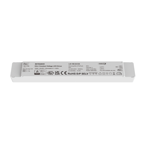150W / 24V DC dimbar strömförsörjning - 6.25A, IP20, DALI2 + push dim, flicker free