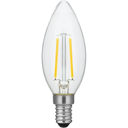 E14 2W dimbar LED-kronljuslampa - C35, filament, klart glas, 2500K