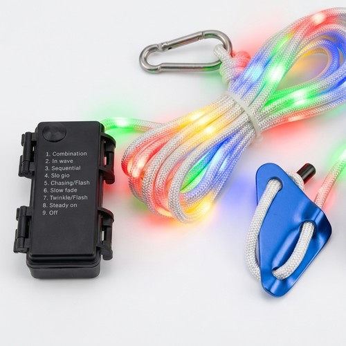 3m vitt rep med RGB-ljus - Med karbinhake, max 80kg belastning
