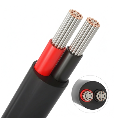 5m Kabel röd/svart, svart rund - 2x0,35mm², 12V-24V, för LED-strip