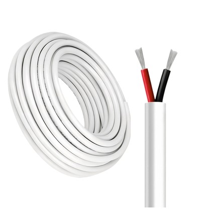 100m Kabel röd/svart, vit rund - 2x0,35mm², 12V-24V, för LED-strip