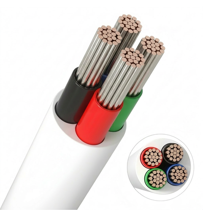 5m RGB-kabel, vit rund - 4x0,35mm², 12V-24V för LED-strip