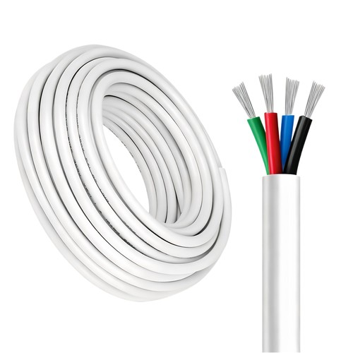 100m RGB-kabel, vit rund - 4x0,35mm², 12V-24V för LED-strip