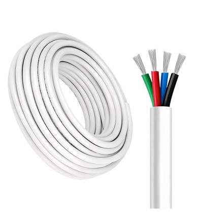 100m RGB-kabel, vit rund - 4x0,35mm², 12V-24V för LED-strip