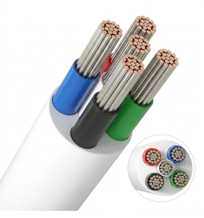 20m RGBW kabel, vit rund - 5x0,35mm², 12V-24V för LED-strip