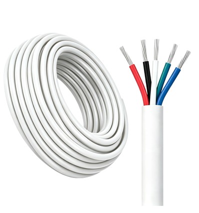 100m RGBW kabel, vit rund - 5x0,35mm², 12V-24V för LED-strip