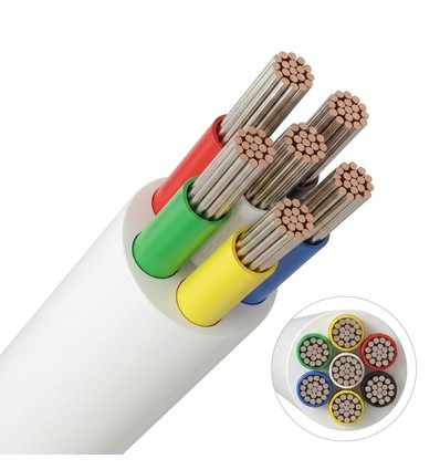 10m RGB+CCT kabel, vit rund - 6x0,35mm², 12V-24V för LED-strip