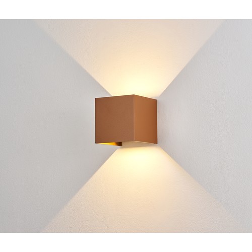6W dimbar CUBIC PRO vägglampa - IP65, Corten, vidarekoppling, justerbar, fyrkantig, upp/ner, inne/ute, inkl. ljuskälla