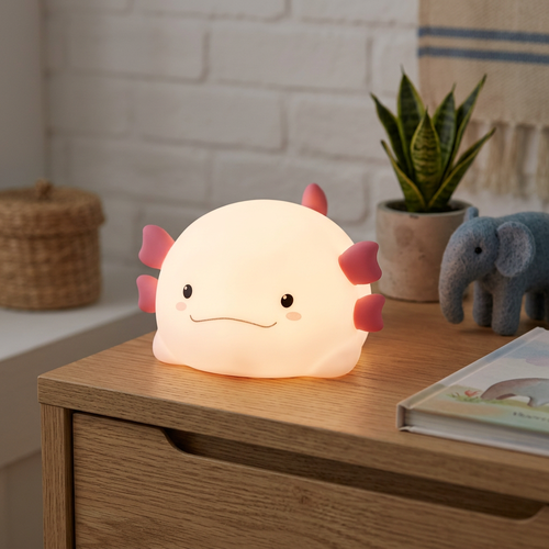 MOCHI Axolotl nattlampa i mjuk silikon - uppladdningsbar, färgskiftande + varmvit
