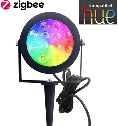 Zigbee Pro LED Trädgårdsspot 25W RGB+CCT, 2100LM, IP65, 230V - Svart