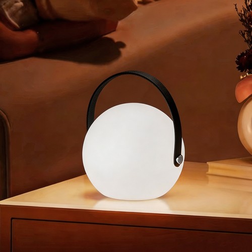Laddningsbar RGB LED bordslampa Ø13cm - Vit, inkl. fjärrkontroll, IP54 utomhus