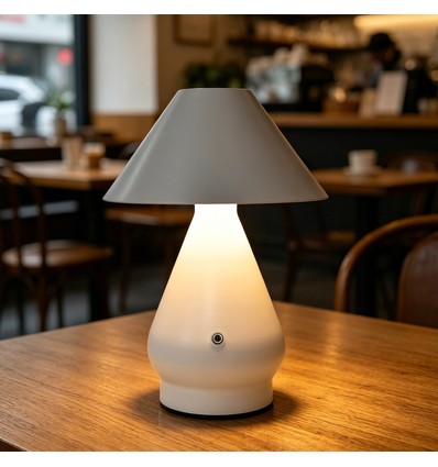 Laddningsbar LED-bordslampa - Vit, Ø16cm, 21,5cm hög, touch-dimbar, 3-i-1, IP20 inomhus