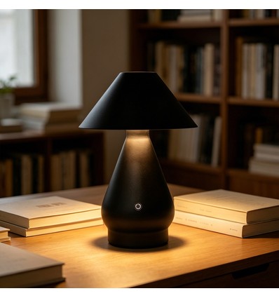 Laddningsbar LED bordslampa - Svart, Ø16cm, 21,5cm hög, touch dimbar, 3i1, IP20 inomhus