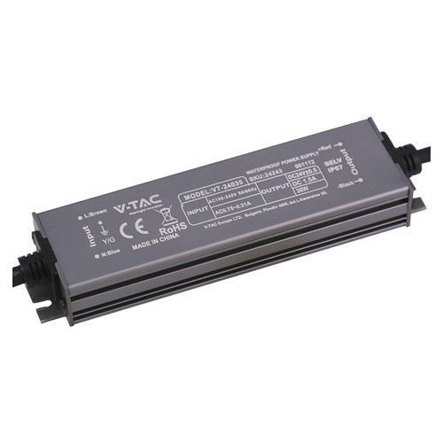 36W / 24V DC strömförsörjning för LED-strips - 1.5A, IP67 vattentät